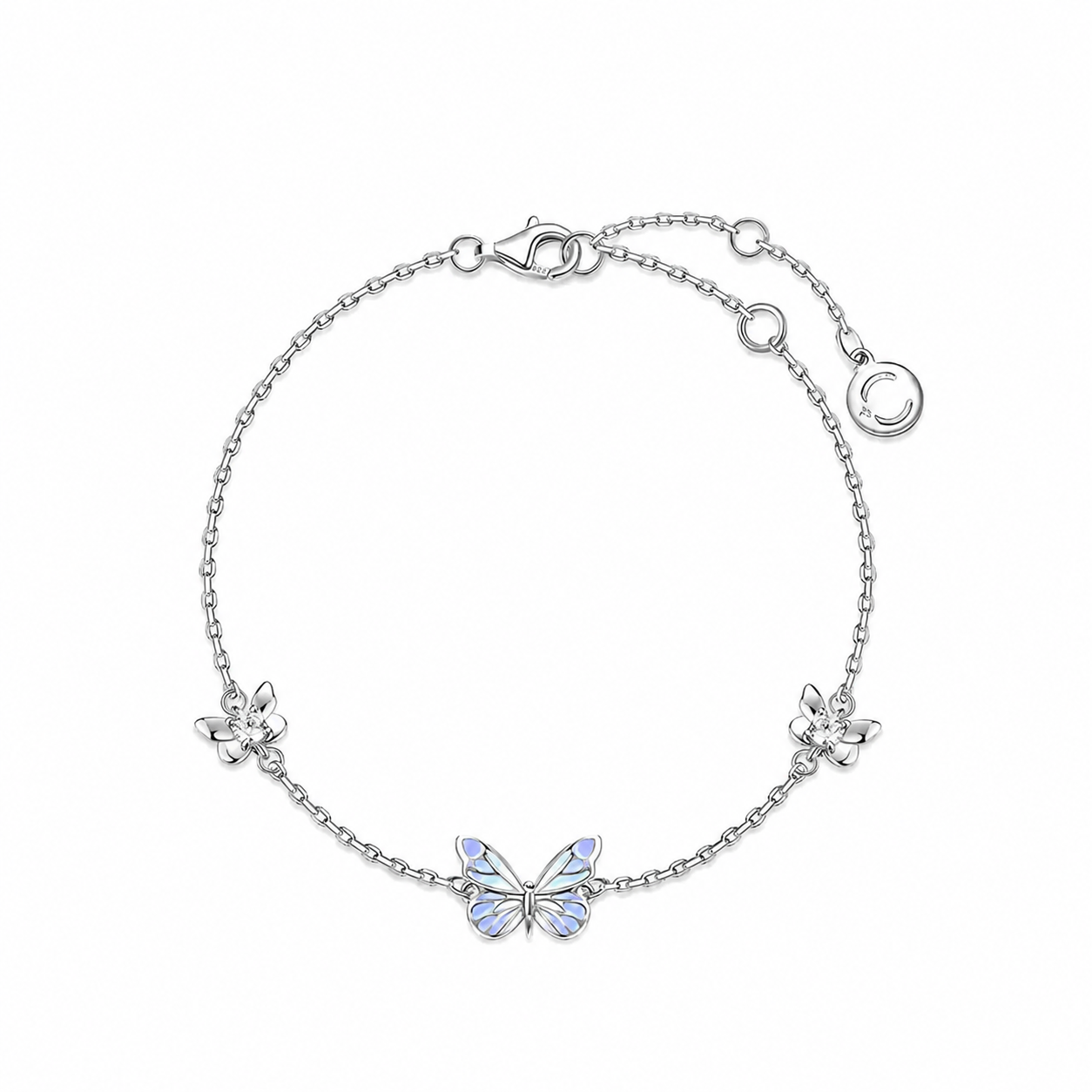 Pulsera Mariposa Iluminada Purpura (PLATA 925)