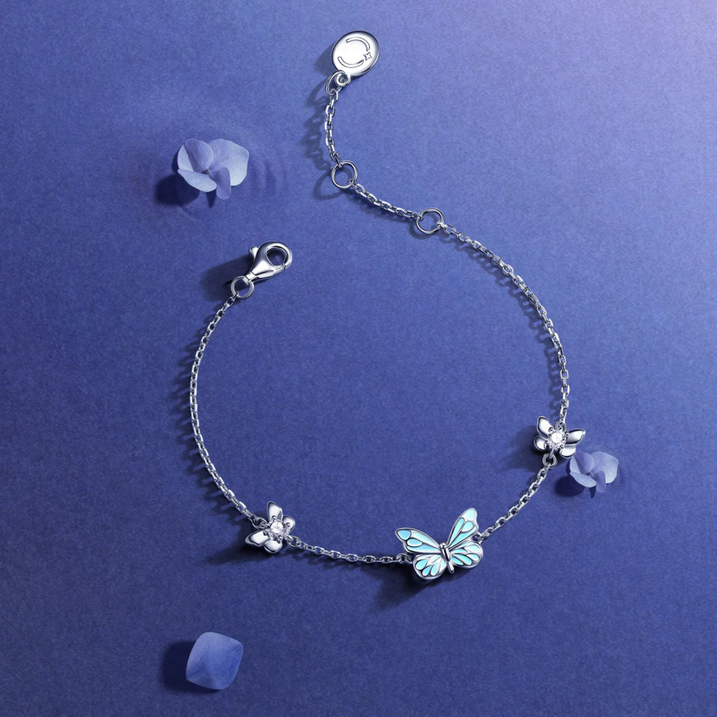 Pulsera Mariposa Iluminada Purpura (PLATA 925)