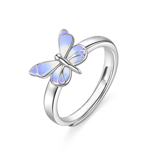 Anillo Mariposa Iluminada Purpura (PLATA 925)